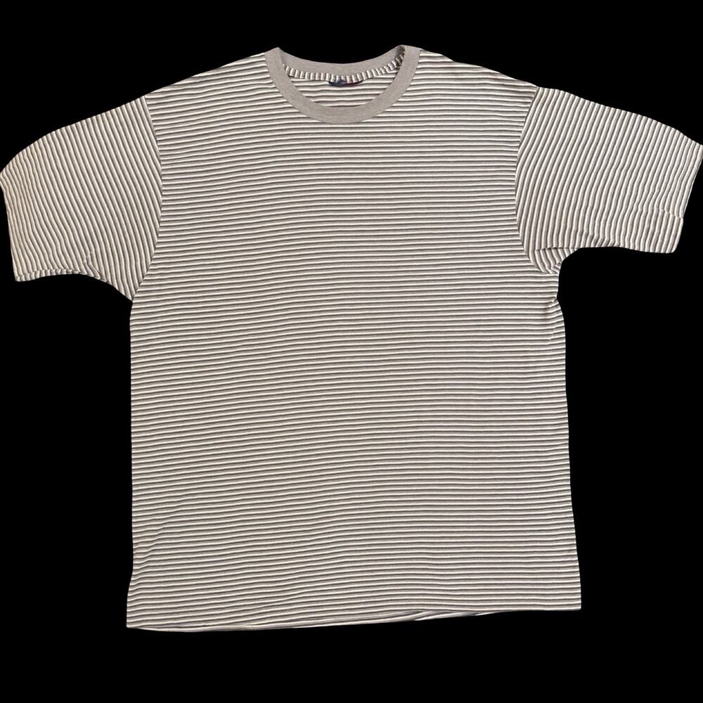 Vintage 90s Striped T Shirt Grey White Minimalist Blank Tee Size Large